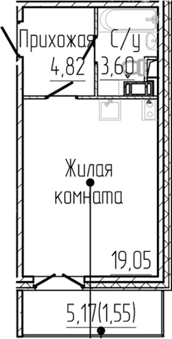 Квартира студия 29.02 м², 6/8 эт., ЖК «SERTOLOVO PARK»